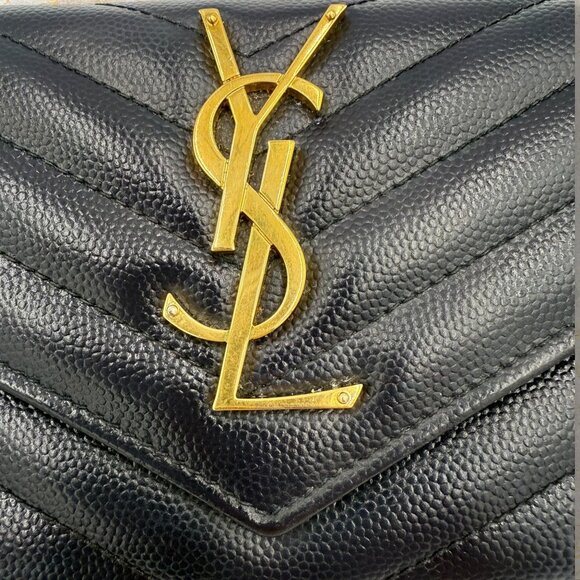 YSL Navy Monogram Flap Wallet in Grained Leather - Picture 2 of 9